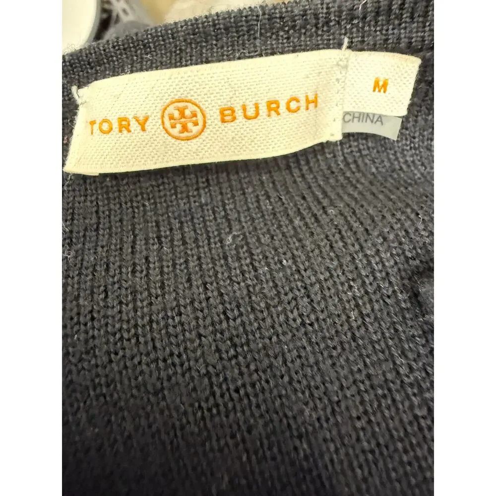 🖤Tory Burch US M Gray Studded Knit Tunic Sweater Top Luxe Prep Moto Y2K Studded